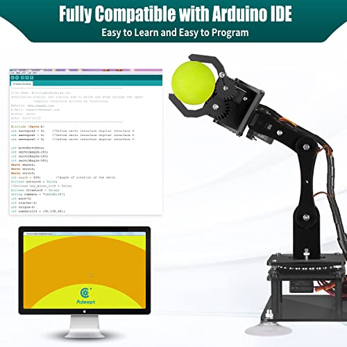 Adeept Kit de brazo de robot de 5-DOF robótico de 5 ejes compatible con Arduino IDE programable DIY codificación STEM brazo robótico con código de procesamiento de pantalla OLED y tutoriales PDF, color negro