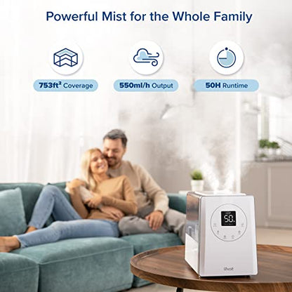 LEVOITHumidificadores para habitación de habitación grande de dormitorio, WiFi inteligente Control de Alexa, 6L Top Relleno fresco y fresco Niebla para toda la casa, aceite esencial, humedad personalizada, LUH-A602S-WUS