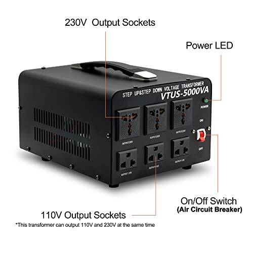 Cantonape convertidor de voltaje 5000w conversión de 110v a 220v 6 outlets con protección de disyuntor