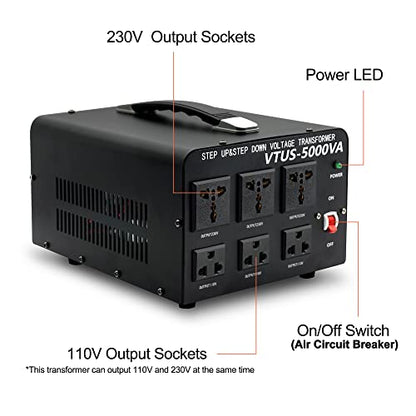 Cantonape convertidor de voltaje 5000w conversión de 110v a 220v 6 outlets con protección de disyuntor
