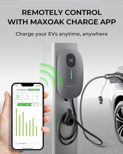 MAXOAK Cargador de vehículo eléctrico – Corriente de salida ajustable de 16 A a 50 A, nivel 2, 240 V, enchufe 14-50, certificado CSA y NEMA tipo 4, control inteligente de aplicación, compatible con Tesla y todas las marcas de vehículos eléctricos