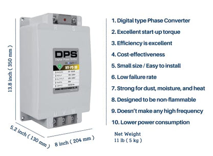 Convertidor monofásico a 3 fases, modelo MY-PS-30, adecuado para motor de 3 fases de 25 HP (18.7 Kw) 75 amperios 200-240 V, DPS debe utilizarse solo para un motor, entrada/salida 200V-240V, tipo digital