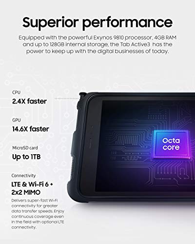 Samsung Galaxy Tab Active3 Enterprise Edition 8 pulgadas Tablet multiusos resistente 128 GB WiFi LTE desbloqueado SM-T577UZKGN14