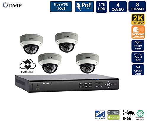 FLIR PoE Home Security Camera System with 8Ch 2TB NVR and (4) 2K HD Outdoor IP Dome Camera