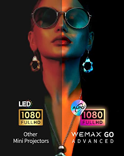 WEMAX Go Advanced Proyector láser portátil con soporte de trípode para mini proyector, 600 lúmenes ANSI, batería de 1.5 horas