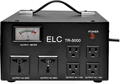 Regulador de voltaje de 5000 vatios con transformador - Paso arriba/abajo - 110 V/220 V - Protección contra disyuntor - 5000 W