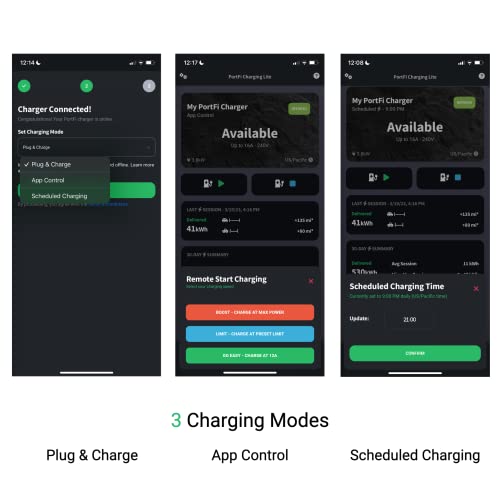 PortFi Estación de carga Smart Level 2 para vehículos eléctricos (EV), certificado de seguridad, interior/exterior, enchufe NEMA 14-50, cargador L2 EVSE/EV (Wi-Fi, 40 A)