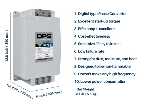 Convertidor monofásico a 3 fases, modelo MY-PS-40, adecuado para motor trifásico de 30 HP (22,5 Kw) 90 amperios 200-240 V, DPS debe utilizarse para un solo motor, entrada/salida 200 V-240 V, tipo digital
