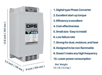 Convertidor monofásico a 3 fases, modelo MY-PS-40, adecuado para motor trifásico de 30 HP (22,5 Kw) 90 amperios 200-240 V, DPS debe utilizarse para un solo motor, entrada/salida 200 V-240 V, tipo digital