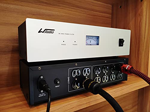 WAudio Acondicionador de energía de ruido de CA - Purificador de red de audio y video Filtro de ruido Protector de sobretensiones con enchufes estándar de EE. UU. (plata)