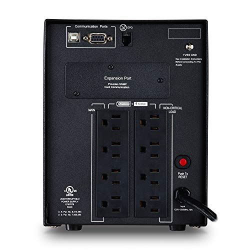 CyberPower, torre pequeña de suministro ininterrumpido de energía con LCD, onda senoidal, aplicación inteligente 1500VA Negro