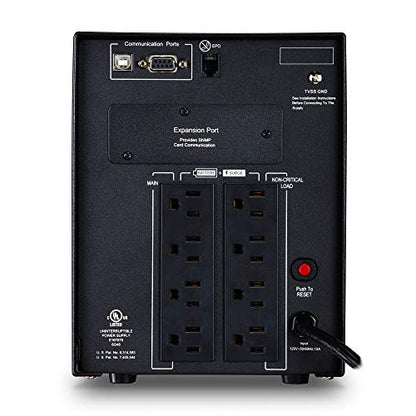 CyberPower, torre pequeña de suministro ininterrumpido de energía con LCD, onda senoidal, aplicación inteligente 1500VA Negro