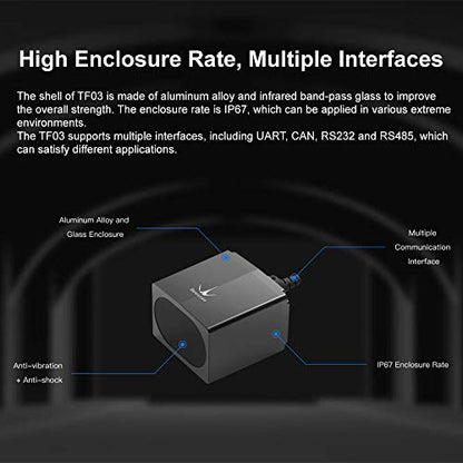 TF03-180 Sensor de tapa de largo alcance, 180 m (590 pies) Medición de distancia IP67 100 Klux Telémetro