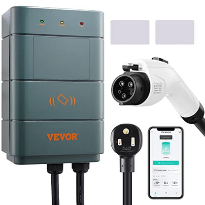 VEVOR Estación de carga de vehículos eléctricos de nivel 2, 0-40 A ajustable, 9.6 kW 240 V NEMA 6-50 enchufe inteligente EV con WiFi, cable de carga TPE de 22 pies para uso en interiores y exteriores, certificado ETL y Energy Star