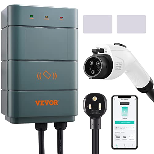 VEVOR Estación de carga de vehículos eléctricos de nivel 2, 0-40 A ajustable, 9.6 kW 240 V NEMA 6-50 enchufe inteligente EV con WiFi, cable de carga TPE de 22 pies para uso en interiores y exteriores, certificado ETL y Energy Star