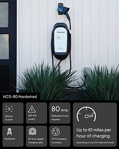 ClipperCreek Cargador EV nivel 2 64a 240 V, cableado compatible con todos los vehículos eléctricos, estación de carga eléctrica HCS-80 de Enphase ‎883-01921