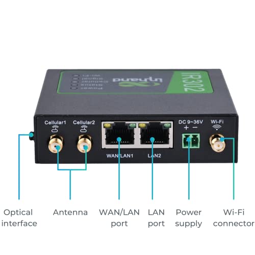 InHand Networks IR302 Router celular industrial IoT 4G LTE VPN, LTE Cat 4+ Wi-Fi, ranuras para tarjetas SIM duales, gestión por plataforma en la nube, puerto DI/DO, soporte T-Mobile, AT&T y Verizon, certificación UL