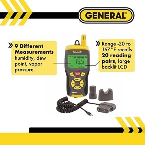 General Tools RHMG650 Termohigrómetro 9 en 1 con medidor de humedad sin pines/pins