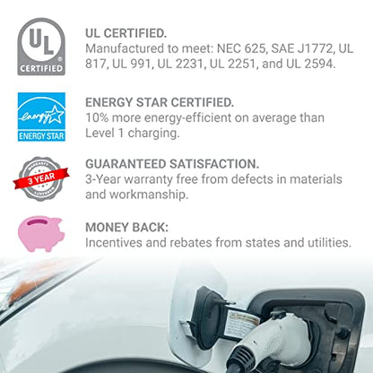 EMPORIA ENERGY Cargador Inteligente para vehículos eléctricos, 48 A, Nivel 2, Energy Star/UL, NEMA 14-50 o Cable Duro, Cable de 25 pies, EVSE para Interiores y Exteriores