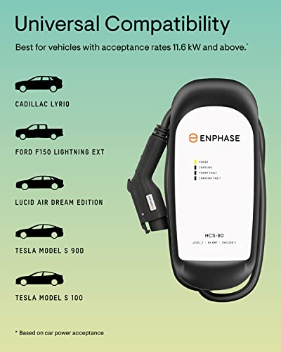 ClipperCreek Cargador EV nivel 2 64a 240 V, cableado compatible con todos los vehículos eléctricos, estación de carga eléctrica HCS-80 de Enphase ‎883-01921