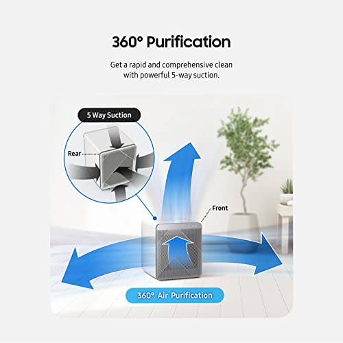 SAMSUNG BESPOKE - Purificador de aire cubo, eliminador de olores, sistema doméstico con filtración HEPA, purificación de 360 grados, modo mascota, control inteligente, atrapa el polvo, AX350A9350N, gris