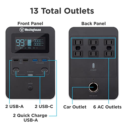 Westinghouse - Estación de energía portátil de carga rápida de 1008 Wh, 3000 vatios máximos, generador solar, salida de CA de onda sinusoidal pura, batería de litio de respaldo iGen1000s (panel solar no incluido)