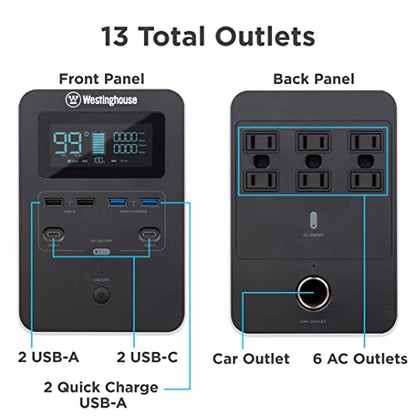 Westinghouse - Estación de energía portátil de carga rápida de 1008 Wh, 3000 vatios máximos, generador solar, salida de CA de onda sinusoidal pura, batería de litio de respaldo iGen1000s (panel solar no incluido)