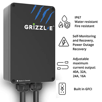 Grizzl-E Nuevo cargador inteligente para vehículos eléctricos de nivel 2, 16/24/32/40 amperios, NEMA 06-50/14-50, enchufe premium + WIFI GRS