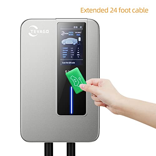 TEVAGO Cargador inteligente para vehículos eléctricos de nivel 2 de pared, 48 amperios, para interiores y exteriores, con certificación UL y Energy Star, estación de carga para automóvil con WiFi de 16-48 amperios y cable de 23 pies