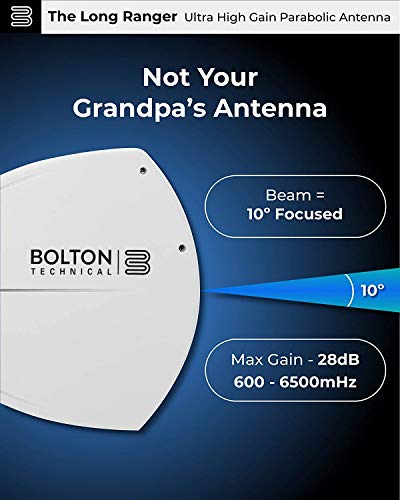 Bolton Technical Antena larga Ranger | Nuevo parabólico - Alcance de más de 20 millas | Todas las bandas de celular: 5G, 4G, LTE | WiFi de 2.4/5 GHz WiFi 6 | Antena celular/WiFi de alta ganancia de hasta +28 dB | Todos los portadores
