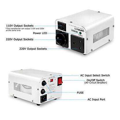 Transformador convertidor de Voltaje de 800 W, Convierte 110 V/120 V a 220 V/240 V o Convierte 220 V/240 V a 110 V/120 V para Viajes, protección contra disyuntores