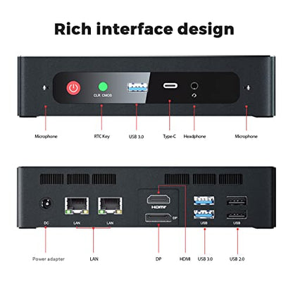 Beelink GTR5 Mini PC AMD Ryzen 9 5900hx 8C/16T W11 Pro Mini computadora, 32GB RAM DDR4 500GB NVMe SSD, HDMI & DP & USB-C 4K @60Hz Salida, 2X 2.5G RJ45, 2X M.2 SSD Ranura, WiFi 6E, AMD Radeon Tower PC