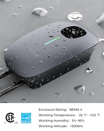 MAXOAK Cargador de vehículo eléctrico – Corriente de salida ajustable de 16 A a 50 A, nivel 2, 240 V, enchufe 14-50, certificado CSA y NEMA tipo 4, control inteligente de aplicación, compatible con Tesla y todas las marcas de vehículos eléctricos