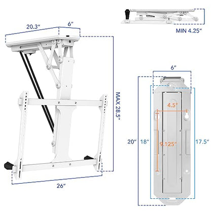 Mount-It! Soporte eléctrico para TV de techo con mando a distancia y driver de aplicación, soporte motorizado abatible en techo para televisores de visualización plana de 32 a 70 pulgadas, color blanco MI-4224W