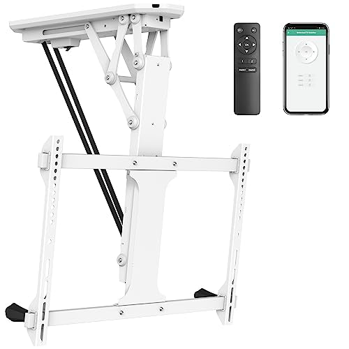 Mount-It! Soporte eléctrico para TV de techo con mando a distancia y driver de aplicación, soporte motorizado abatible en techo para televisores de visualización plana de 32 a 70 pulgadas, color blanco MI-4224W