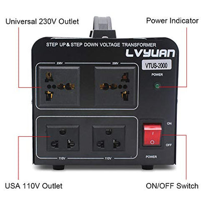 Convertidor de transformador de voltaje de 2000W convertidor de 110-120 V a 220-240 V y de 220-240 V a 110-120 V con 2 salidas