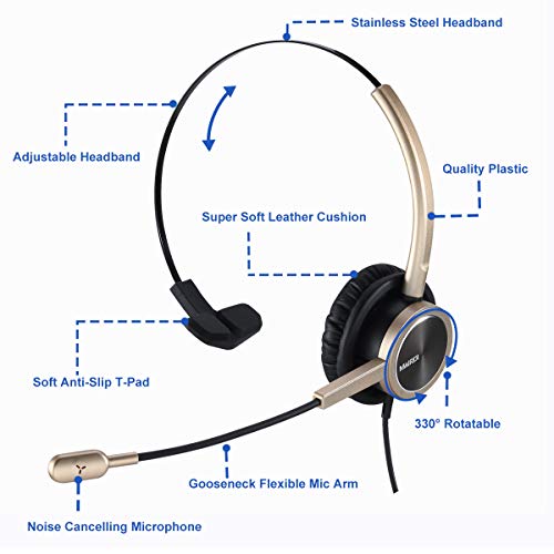 Audífonos de diadema para teléfono RJ9 para centro de llamadas de Office con micrófono con cancelación de ruido Con conector adicional de 3.5 mm para teléfonos móviles Compatible con teléfono Toshiba Nortel Aastra de Avaya