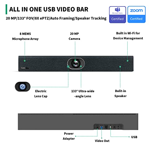 Yealink UVC40 - Cámara de video conferencia USB 4K 60FPS con certificación Teams Zoom 133° con 8 micrófonos y altavoces