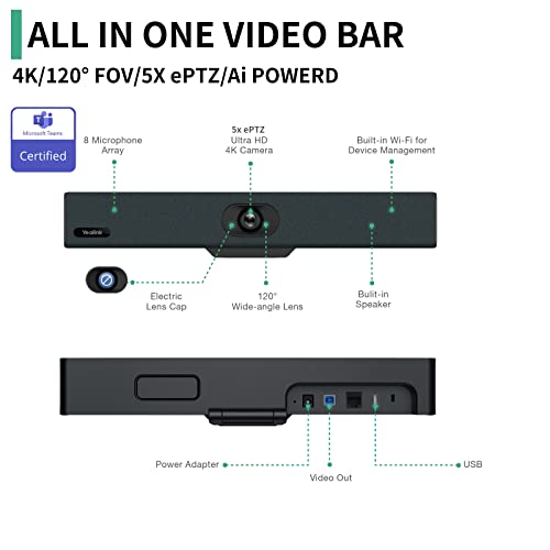 Yealink UVC34 - Cámara de video conferencia 4K certificada para equipos de Microsoft 120°