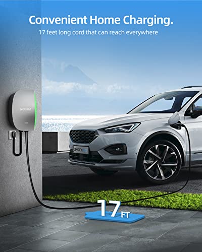 ShockFlo 48A EV Charger, Level 2 Electric Vehicle Charging Station, NEMA 14-50 Plug or Hardwired EV Charging Station, Wi-Fi and Bluetooth Enabled EVSE Indoor/Outdoor Use with 17ft Cable and RFID Card