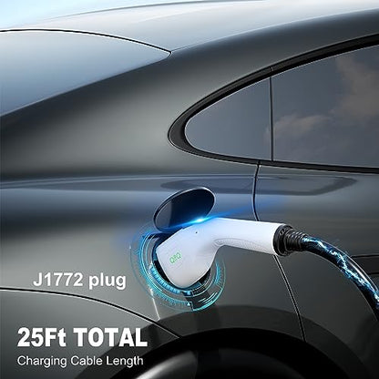 QPQ Cargador EV Nivel 2 48 Amp Cargador Nivel 2 Cargador NEMA 14-50 EV Cargadores para Hogar Nivel 2 UL/FCC ROHS Cargador eléctrico de coche 25 pies Cable 240v Estaciones de carga de vehículos eléctricos Nivel 2 Cargador EV