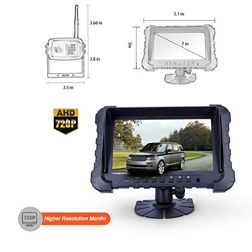 Sistema de cámara de respaldo inalámbrico digital, cámara inversa 720P inalámbrica con visión nocturna infrarroja y ángulos de visión amplio