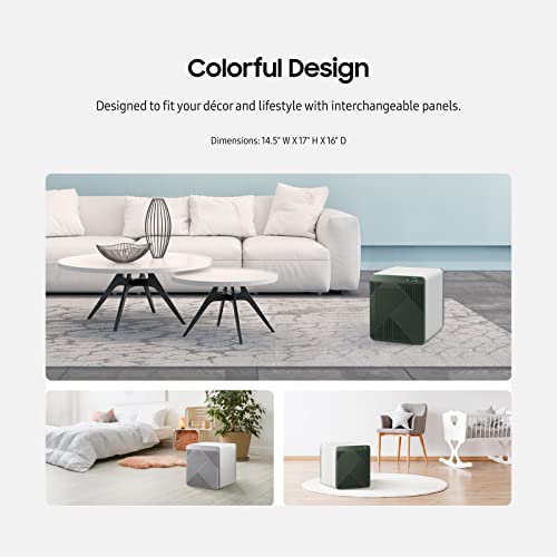 SAMSUNG BESPOKE - Purificador de aire cubo, eliminador de olores, sistema doméstico con filtración HEPA, purificación de 360 grados, modo mascota, control inteligente, atrapa el polvo, AX350A9350N, gris