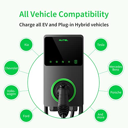 Autel MaxiCharger Home Cargador inteligente para vehículos eléctricos (EV), 50 amperios nivel 2 Wi-Fi y Bluetooth habilitado EVSE, estación de carga para interiores y exteriores Maxi US AC W12-01