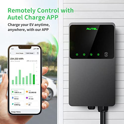 Autel MaxiCharger Home - Cargador para vehículos eléctricos 50a 240 V, nivel 2 WiFi y EVSE habilitado cableado interior/exterior