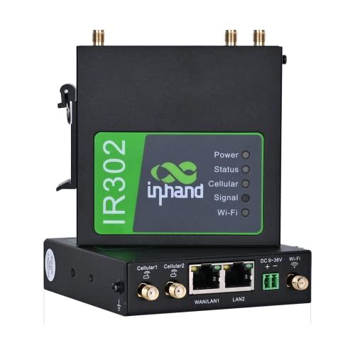 InHand Networks IR302 Router celular industrial IoT 4G LTE VPN, LTE Cat 4+ Wi-Fi, ranuras para tarjetas SIM duales, gestión por plataforma en la nube, puerto DI/DO, soporte T-Mobile, AT&T y Verizon, certificación UL