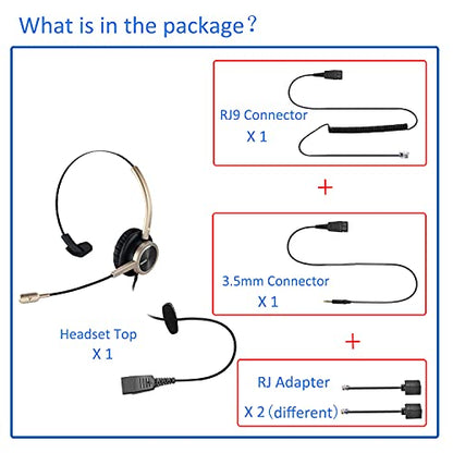 Audífonos de diadema para teléfono RJ9 para centro de llamadas de Office con micrófono con cancelación de ruido Con conector adicional de 3.5 mm para teléfonos móviles Compatible con teléfono Toshiba Nortel Aastra de Avaya