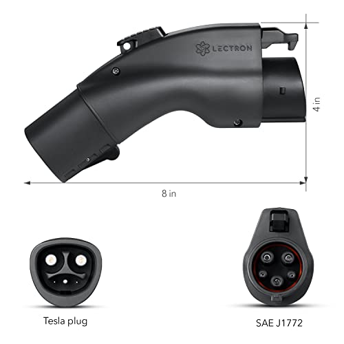 Lectron [Solo para J1772 EVs Tesla a J1772 Adaptador de carga, máximo 48 amperios y 250 V, compatible con conectores Tesla de alta potencia, cargadores de destino y conectores móviles (negro)