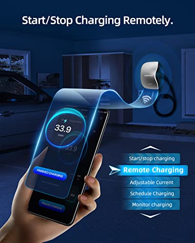 ShockFlo 48A EV Charger, Level 2 Electric Vehicle Charging Station, NEMA 14-50 Plug or Hardwired EV Charging Station, Wi-Fi and Bluetooth Enabled EVSE Indoor/Outdoor Use with 17ft Cable and RFID Card
