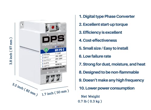 Convertidor monofásico a 3 fases, modelo My-PS-2, adecuado para motor 3 fases de 1HP (0.75Kw) 3 amperios 200-240V, DPS debe ser utilizado solo para un motor, entrada/salida 200V-240V, tipo digital